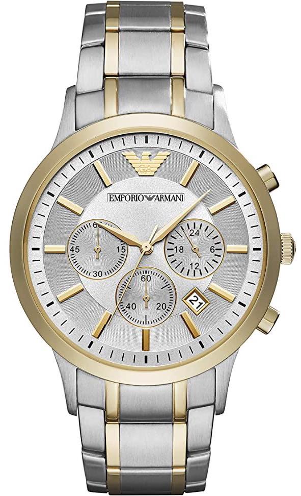 Emporio Armani Men's Renato Silver and Gold Tone Quartz Chronograph Watch | AR11076