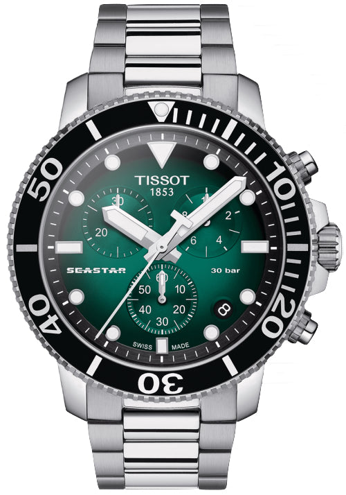 Tissot Seastar 1000 45.5mm Green Dial Chronograph Quartz Watch | T120.417.11.091.01