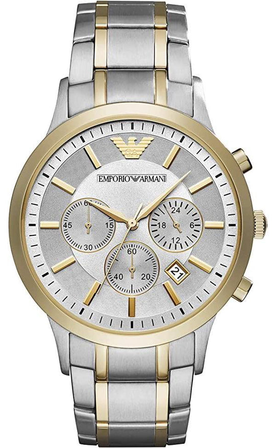 Emporio Armani Men's Renato Silver and Gold Tone Quartz Chronograph Watch | AR11076