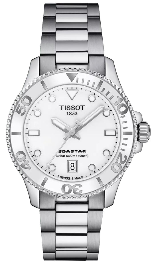 Tissot Seastar 1000 36mm Ladies White and Silver Quartz Watch | T120.210.11.011.00